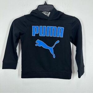 Puma Kids Size 5 Hooded Pullover Sweatshirt Black Blue Graphic Back to School